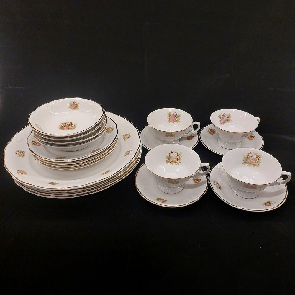 Walbrzych Poland Porcelain Dinnerware 4 5-Pc Place Settings Love Scene Vintage